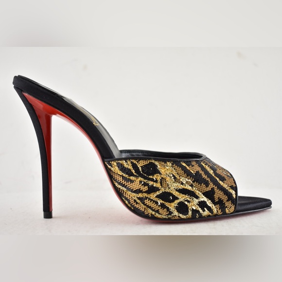 Christian Louboutin Miss Z Mule Ocelot 100 Black Backless Sandal Heel Pump 39 - Picture 2 of 16
